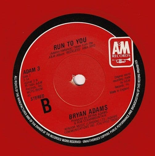 BRYAN ADAMS Hearts On Fire Vinyl Record 7 Inch A&M 1987 Red Vinyl